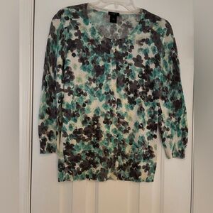 Ann Taylor size Medium turquoise, gray and cream print button up cardigan.